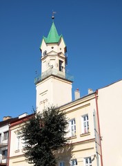 Town Hall with clock tower in Kolaczyce near Jaslo