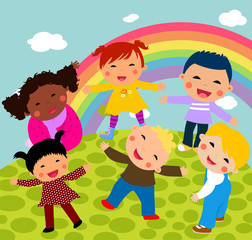 kids and rainbow