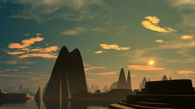 Rising (UFO) over the city of aliens