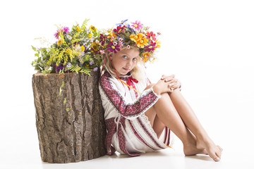 Beautiful girl in Ukrainian ethnic clothing