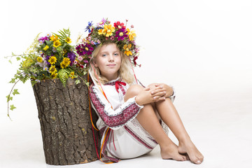 Beautiful girl in Ukrainian ethnic clothing