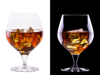 Cognac or brandy on a white and black