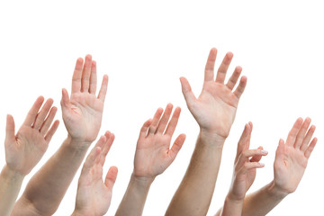 human hands raised up