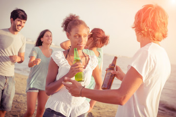 Obraz na płótnie Canvas Group of Friends Having a Party at Beach..