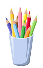 Pencils in a pot. Vector illustration.