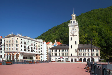 The main square with town hall in Rosa Khutor, Sochi, Russia