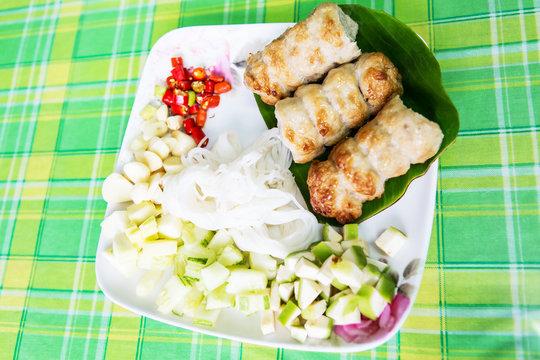 vietnamese cuisine pork on rice Paper and vegetable  Nam Neung