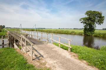 Fototapeta na wymiar Drewniany most w holenderskim Parku Narodowego Weerribben
