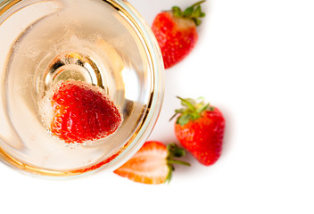 cold champagne with strawberries