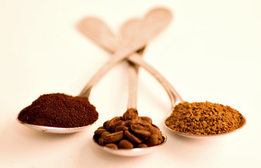 Three kinds of coffee isolated on white background