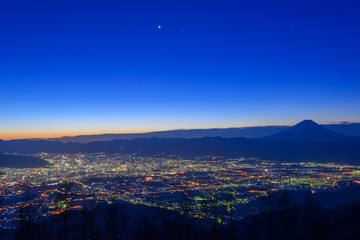 Night view of the Kofu city and Mt.Fuji