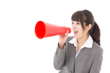 asian businesswoman using megaphone