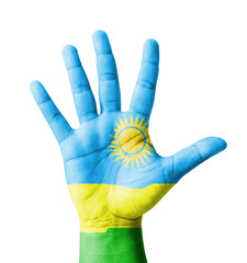 Open hand raised, multi purpose concept, Rwanda flag painted