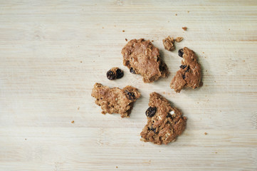 Fresh baked homemade oatmeal raisin cookies, pieces