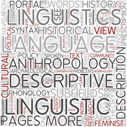 "Descriptive linguistics Word Cloud Concept" Stock image and royalty