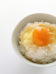 freshness raw egg on japanese steamed pearl rice