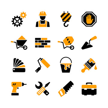 16 web icons set - building, construction, tools, repair