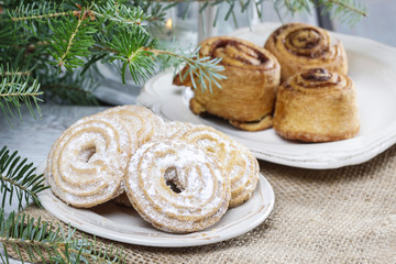 Round cookies on christmas eve table