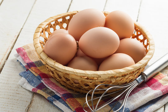 Chicken  eggs on wooden background