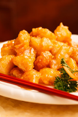 Chinese food. Chicken with sweet and sour sauce