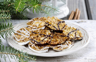 Sesame cookies on christmas eve table. Selective focus