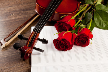 Fototapeta premium Red roses and a violin
