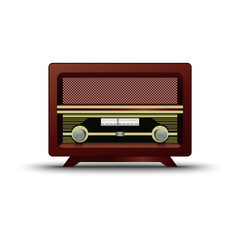 Old wooden retro radio on white background