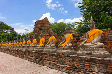 Fototapeta na wymiar Old Buddha statue in temple at Ayutthaya province, Thailand