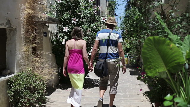 Tourist couple on trip in old town