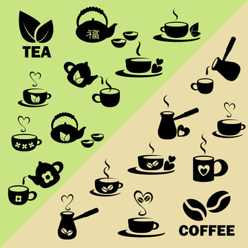 set of icons tea and coffee (vector)