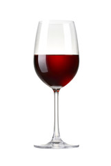 Red wine in a glass isolated on white background.