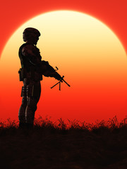 Soldat im Sonnenuntergang