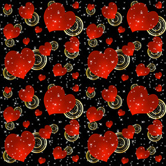 Seamless background with red hearts and stars