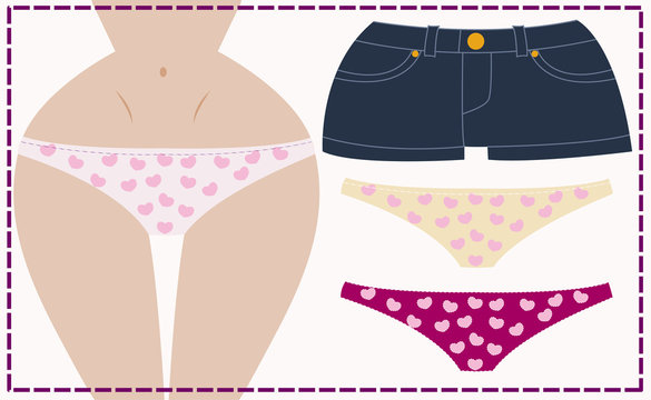 Dress me up girl in underwear with jeans shorts, vector