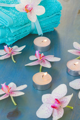 spa treatment with  burning  candles