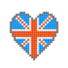 Obraz premium Pixel Block Union Jack Brisith Heart