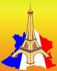 Eiffel Tower on the map of France