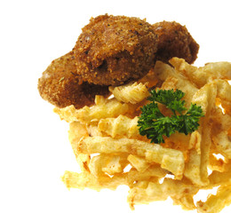 French fries on the white isolated background