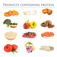 Collage of products containing protein