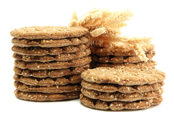tasty crispbread and ears, isolated on white