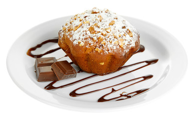 Tasty muffin cake with powdered sugar