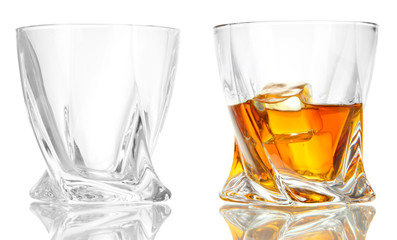Glasses of whiskey, isolated on white