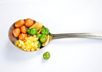 bean variety on spoon