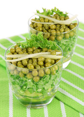 Tasty salad with fresh vegetables, isolated on white