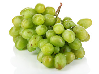 Ripe green grapes isolated on white