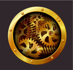 The gears. Through paper hole. Vector.