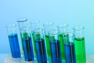 Identical test tubes close-up