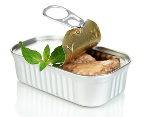 Open tin can, isolated on white