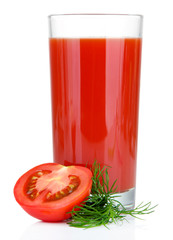 Tomato juice in glass, isolated on white