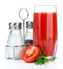 Tomato juice in glass, isolated on white